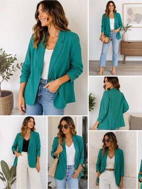 LC Lauren Conrad Blazer XXL 20 Teal Green Linen Blend One Button NWT